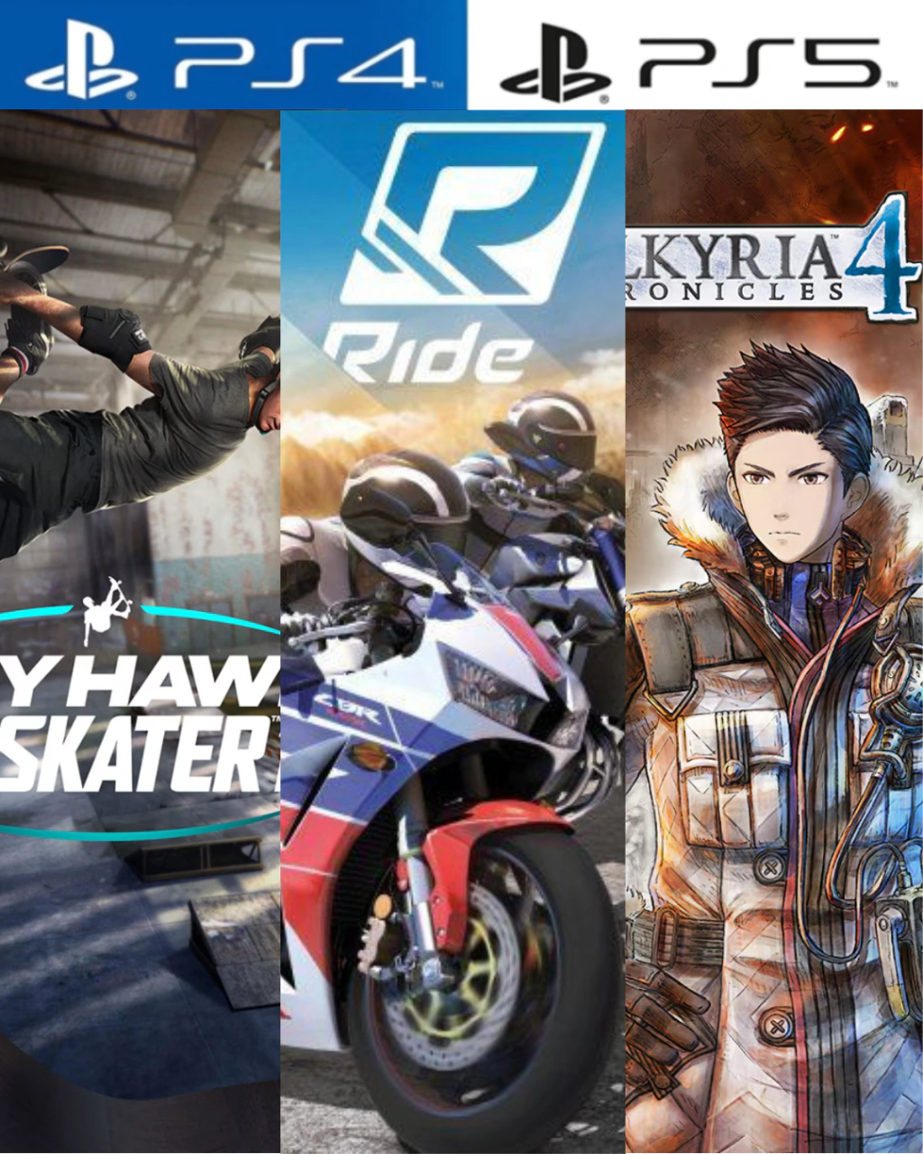 Tony Hawks Pro Skater 1+2 + RIDE + Valkyria Chronicles 4
